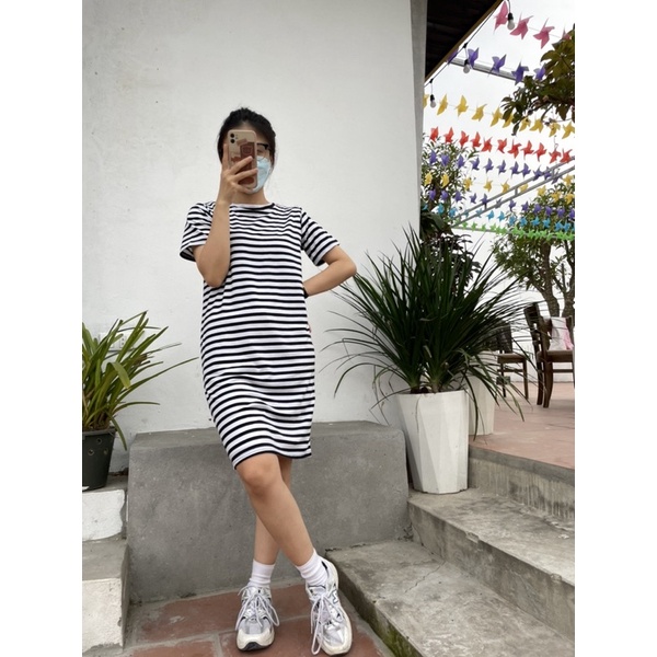 váy suông kẻ năng động thời trang-hình thật