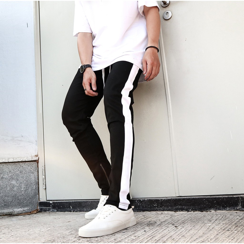 Quần kaki track pant 2 sọc trắng zipper(QKK29)