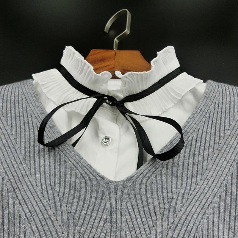 Xiangbao Đầm Thun Cotton Giả Xếp Ly Cổ Đứng Thắt Nơ Ruy Băng Thanh Lịch Có Thể Tháo Rời Cho Nữ Dres