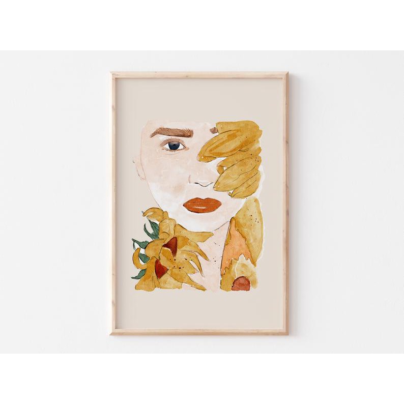 Tranh Canvas Cao Cấp  Tranh màu nước - Woman Portrait Watercolor Print Neutral, Abstract Art, Boho Prints