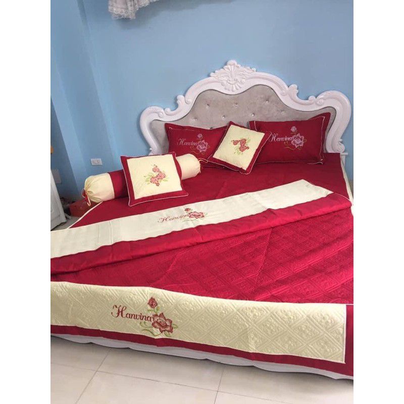 Ga trần bông chất liệu cotton kích thước 1m6x2m0 dày 3 lớp sang trọng chun chắc chắn che phủ thành giường