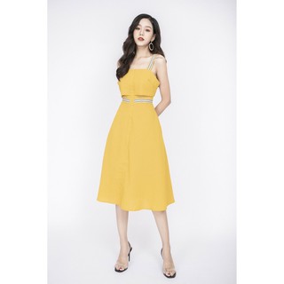 Đầm IFU hai dây phối viền sọc