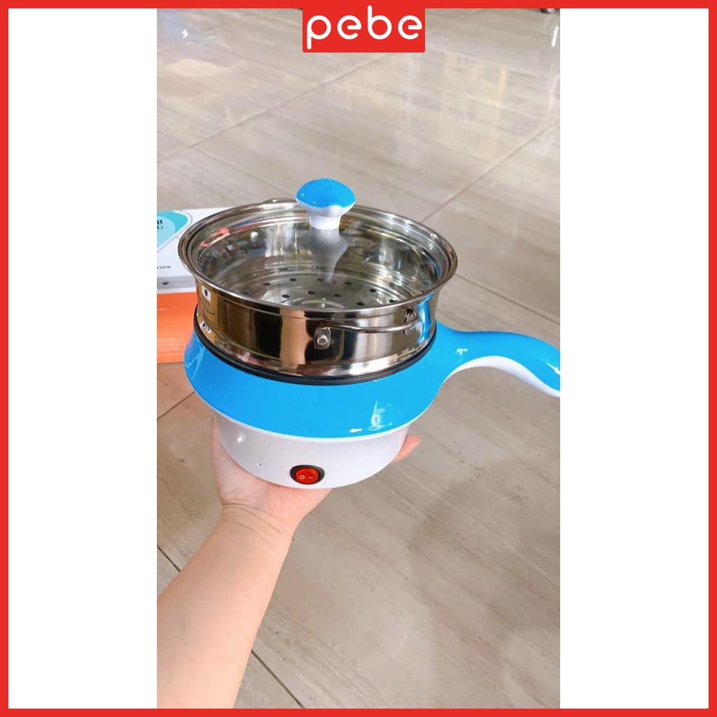 Nồi lẩu điện nồi hấp, ca nấu mì điện mini 2 tầng chống dính đa năng 18cm, tặng kèm xửng hấp