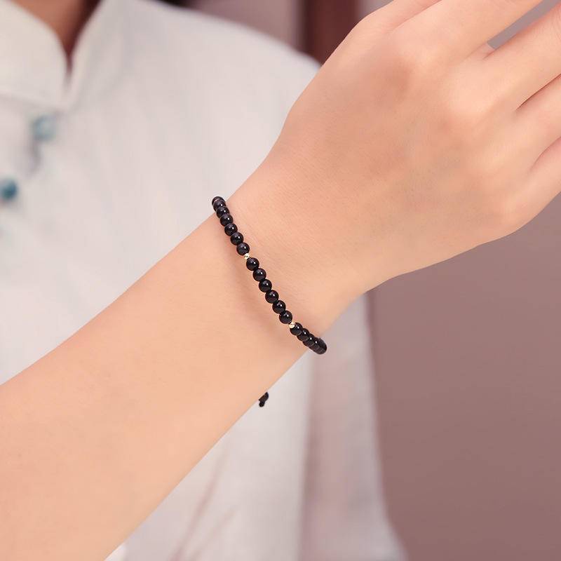 Vòng Tay Chuỗi Hạt Đá Obsidian Tự Nhiên Thời Trang Hàn Quốc Dễ Phối Đồ