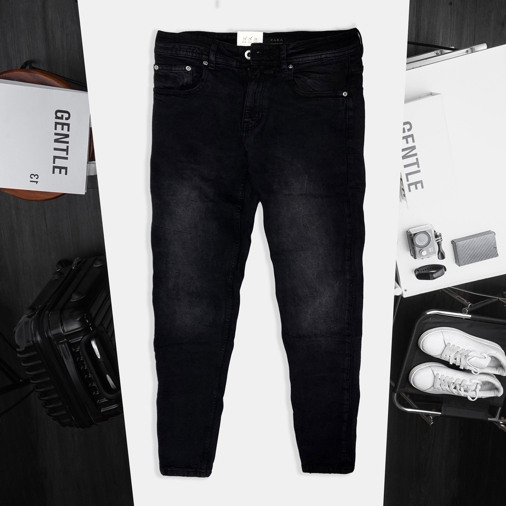 Quần jean dài nam Zara xám đen wash (Form Slimfit,chất vải co dãn,ống quần 15 - 17cm) - JZR 591