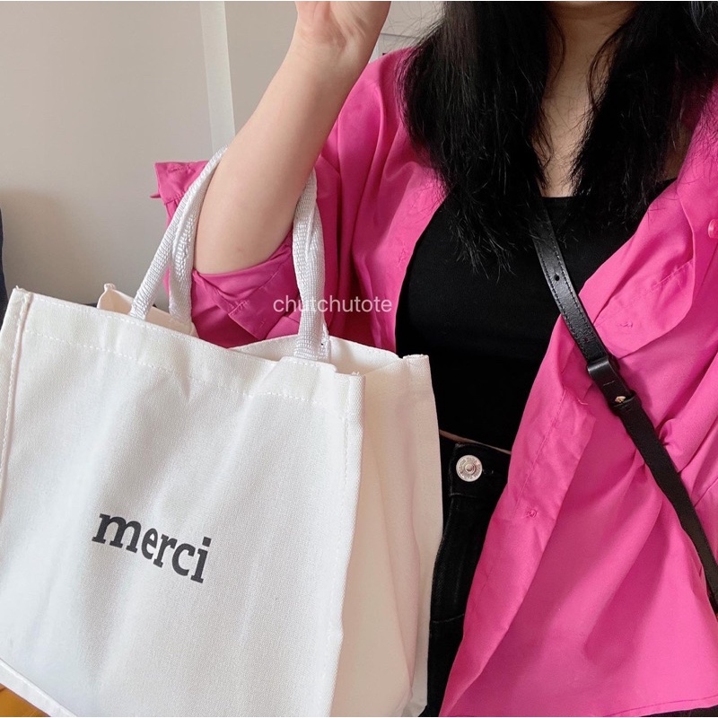 T310-T311/Túi vải Merci 2 màu trắng, đen phù hợp đi du lịch, đi biển phong cách vintage - CHUTCHUTO