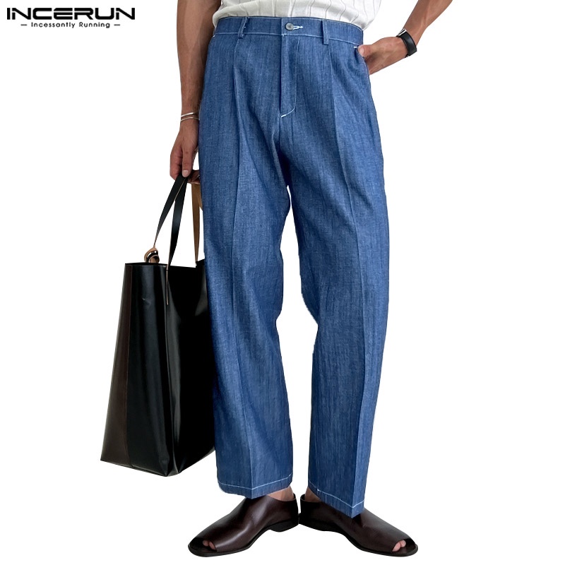 Quần dài INCERUN dáng suông ống đứng đàn hồi thời trang cho nam