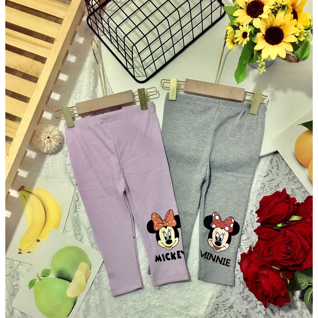 Quần Legging Bé Gái Chất Len Tăm Đẹp In Hình Mickey Cute Cho Bé 8-18kg