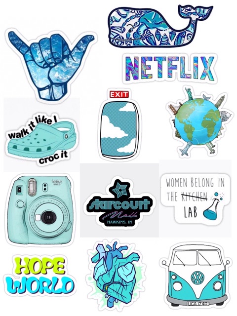 Set stickers xanh dương dán điện thoại laptop sổ tay - Blue Stickers Pack được chọn mẫu ( Hàng sẵn )