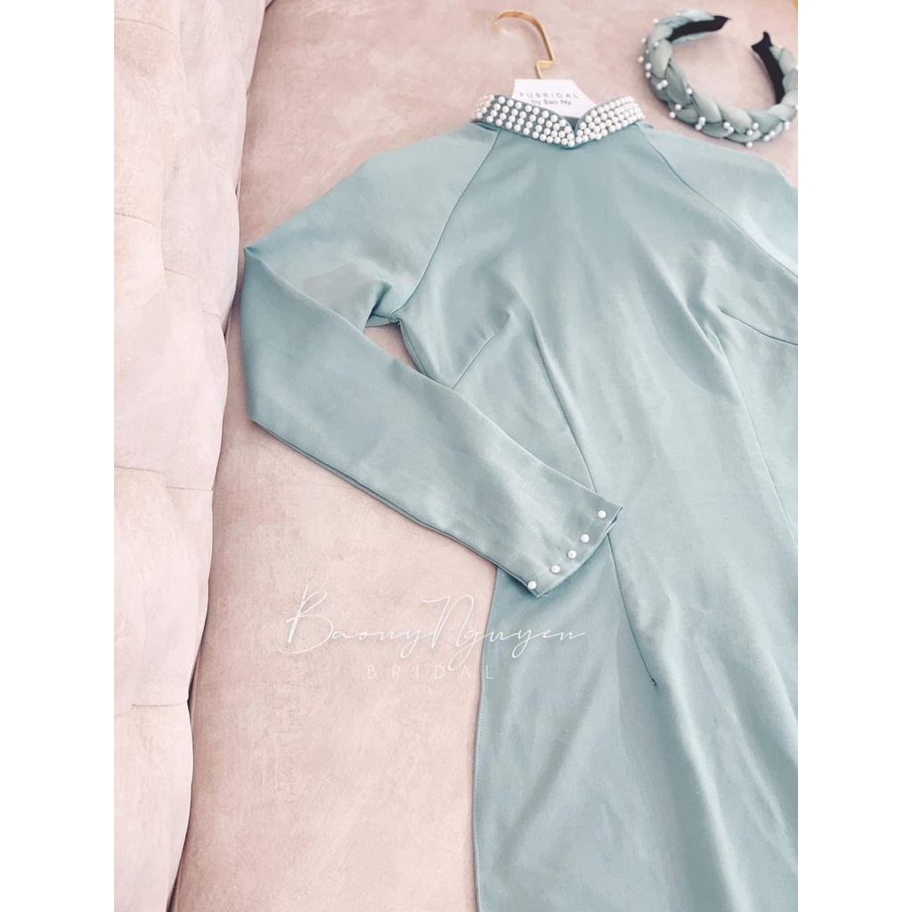 Áo Dài Lụa Ngọc Trai Đính Hạt- Áo Dài Cà Ri