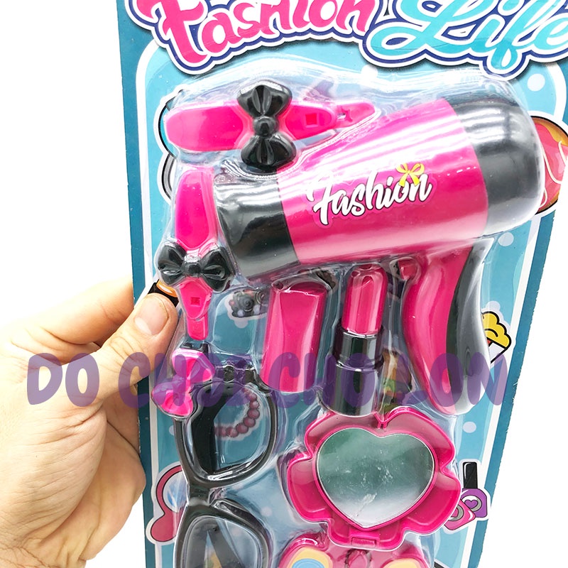 Vỉ đồ chơi trang điểm làm tóc máy sấy gương mắt kính cho bé gái 58907