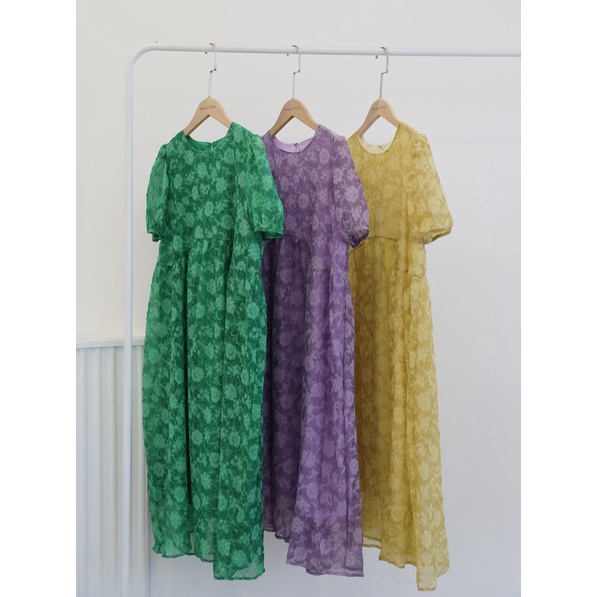 Đầm Hoa Dập Nhăn Dáng Babydoll Phong Cách Hàn Quốc Nhẹ Nhàng Nữ Tính Có Sẵn 3 Gam Màu HOT Năm Nay