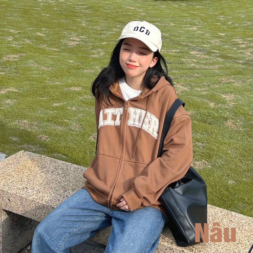 Áo khoác nỉ AITHER 4 màu pastel - áo hoodie zip nữ form rộng chất nỉ ngoại SIÊU HOT