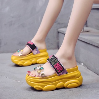 Dép gấu đính đá đế bự 9cm ORDER ( kèm video + ảnh thật )