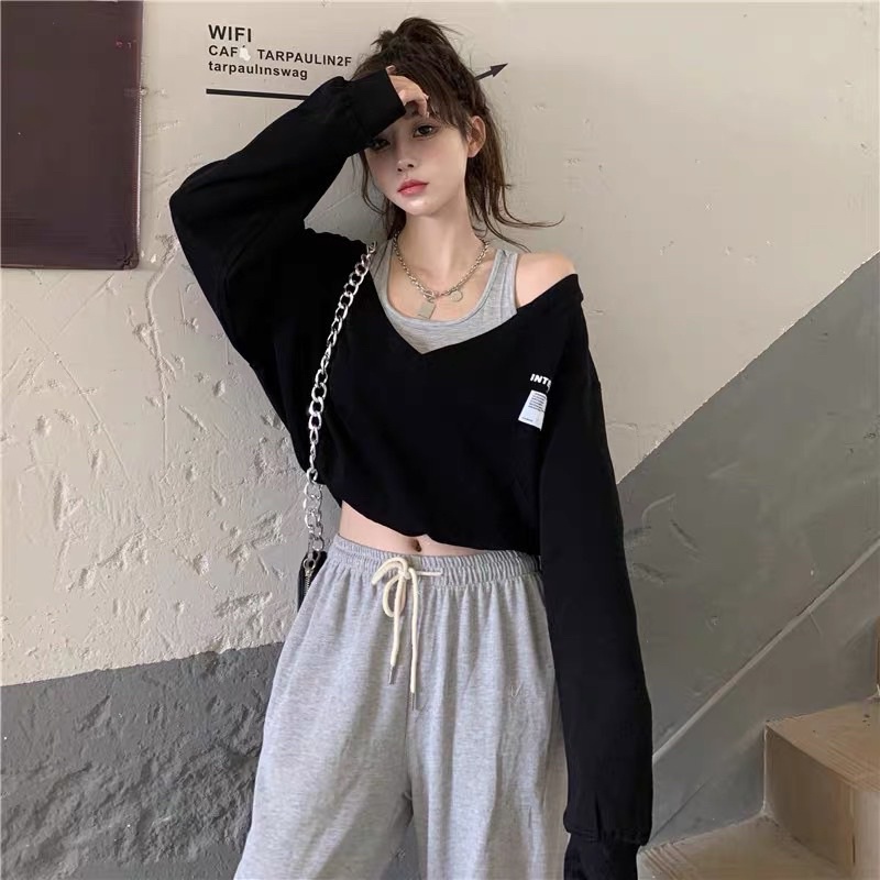 Sét áo croptop nữ thu đông in chữ INTEGRAL siêu xinh - hàng có sẵn