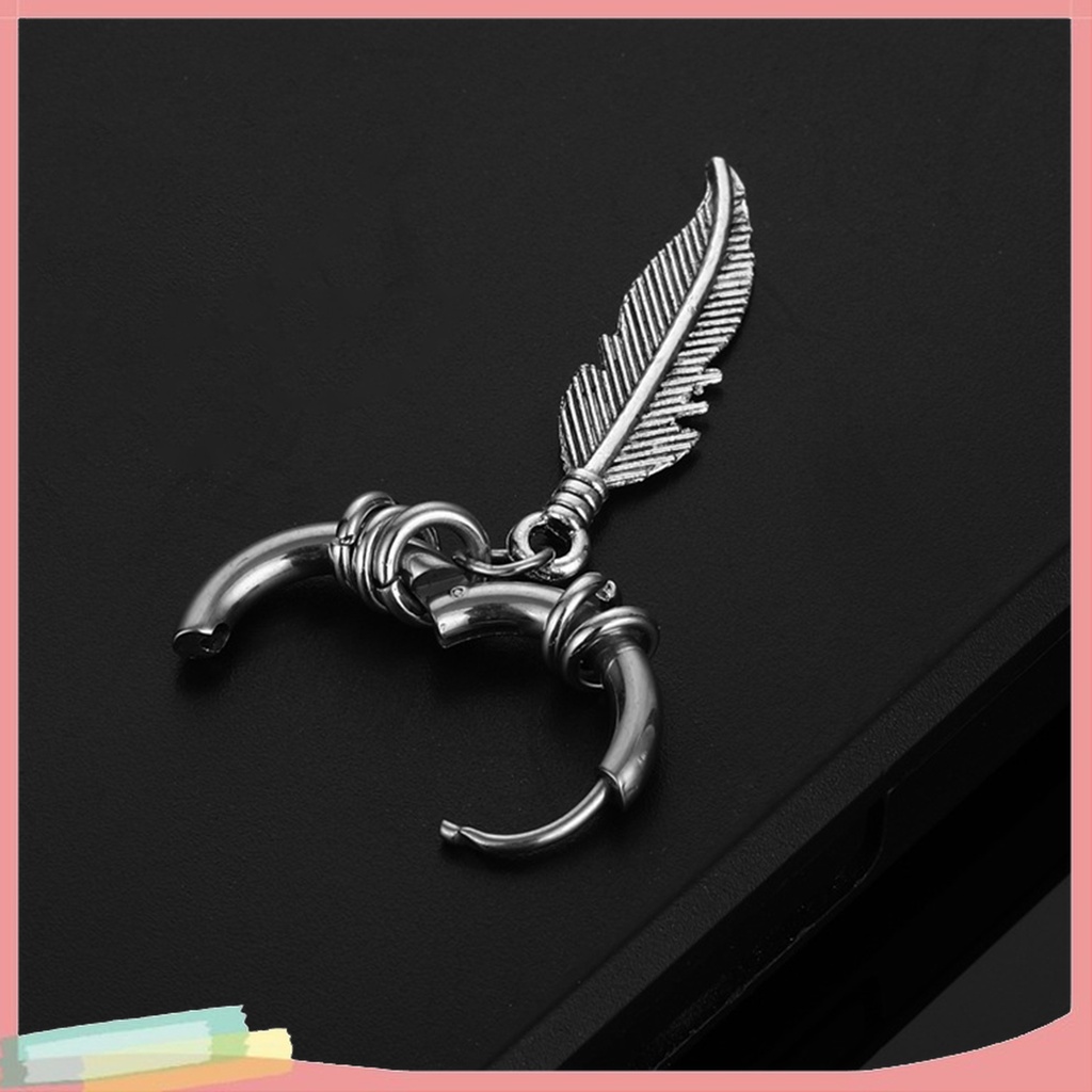 1 Đôi Bông Tai Hình Lông Vũ Bằng Thép Không Gỉ Màu Sắc Đơn Giản