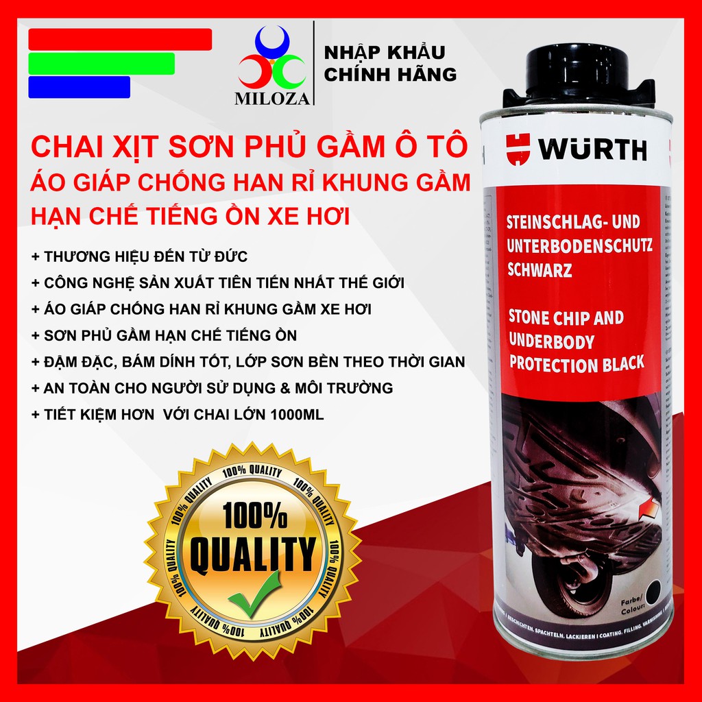 [MILOZA] Sơn Phủ Gầm WURTH 1000ml - Cao Su Non, Chống Rỉ Sét, Hạn chế Tiếng Ồn, Ngập Nước - Công nghệ Đức