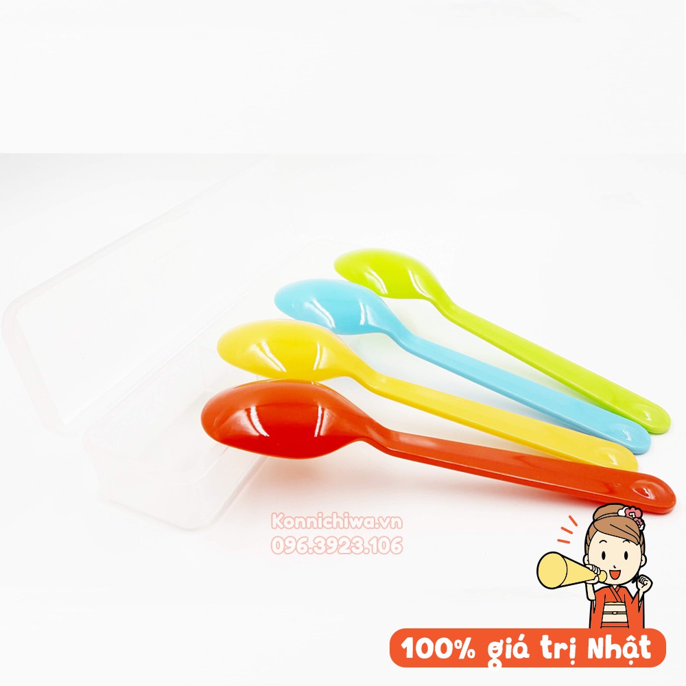 Hộp 4 thìa dĩa nhựa cao cấp INOMATA Nhật chịu nhiệt độ cao, nhiều màu cho bé, có hộp đựng tiện dụng