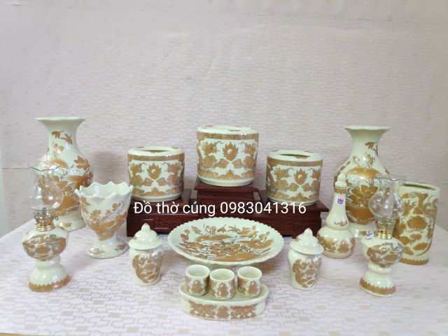 Bộ đồ thờ sen vàng kim BÁT TRÀNG