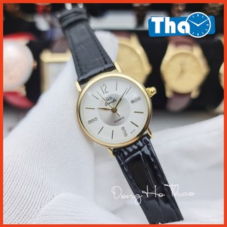 Đồng Hồ Nữ QB Dây Da Mặt Tròn Mặt Đính Đá Sang Trọng Chống Nước