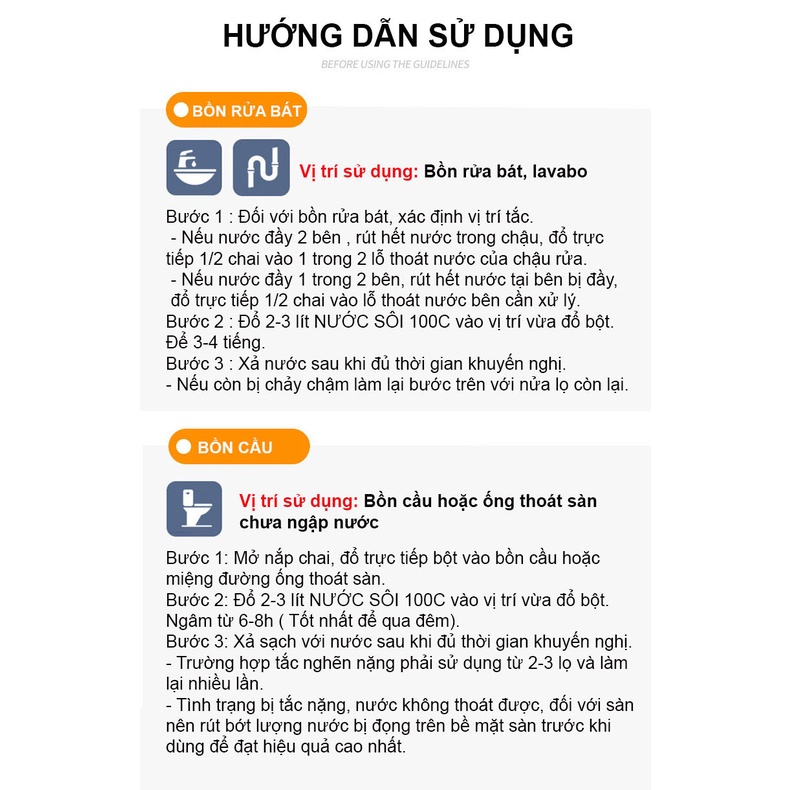 Bột thông tắc cống, bột thông tắc bồn cầu, bồn rửa mặt chai 260g