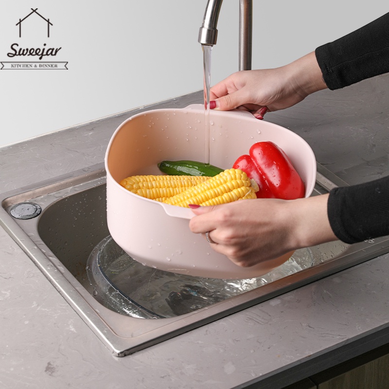 Rổ rửa rau củ quả để ráo nước SWEEJAR bằng nhựa PP hai lớp cho nhà bếp