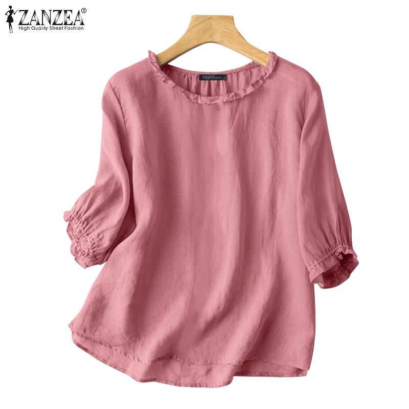 Áo kiểu ZANZEA cổ tròn tay lỡ phối bèo thời trang cho nữ