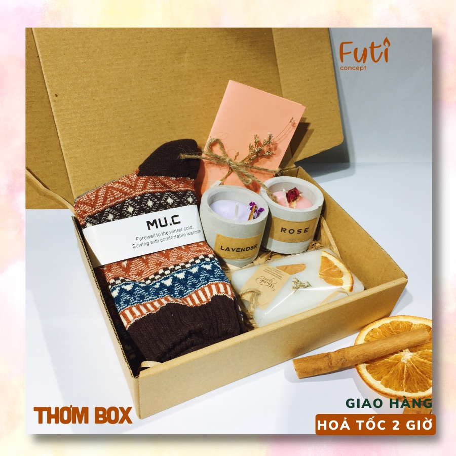 Hộp quà tặng vớ và nến thơm dễ thương, ý nghĩa, Set quà giữ ấm tặng bạn gái The Night Box