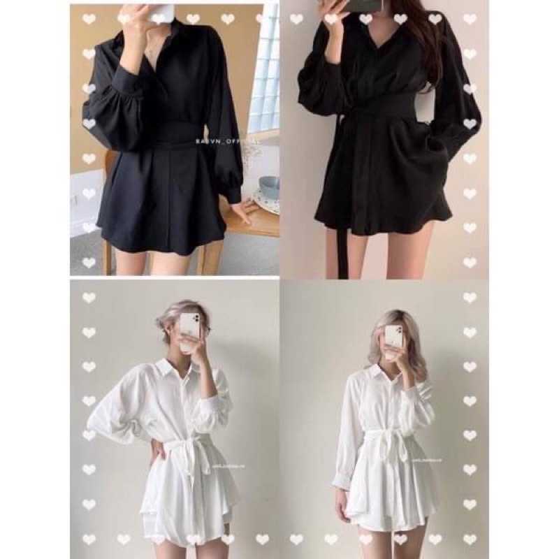 Sét áo sơ mi quần đùi lụa kèm đai buộc HSU1