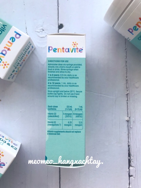 Bổ sung vitamin D3 và K2 cho bé Pentavite Vitamin D3 &amp; K2 dạng lỏng và viên Úc