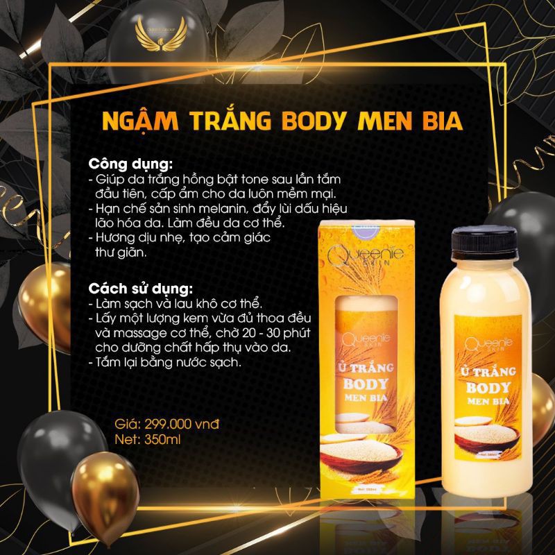 COMBO 2 Chai Ủ Trắng Body Men Bia QUEENIE SKIN - HÀNG CHÍNH HÃNG