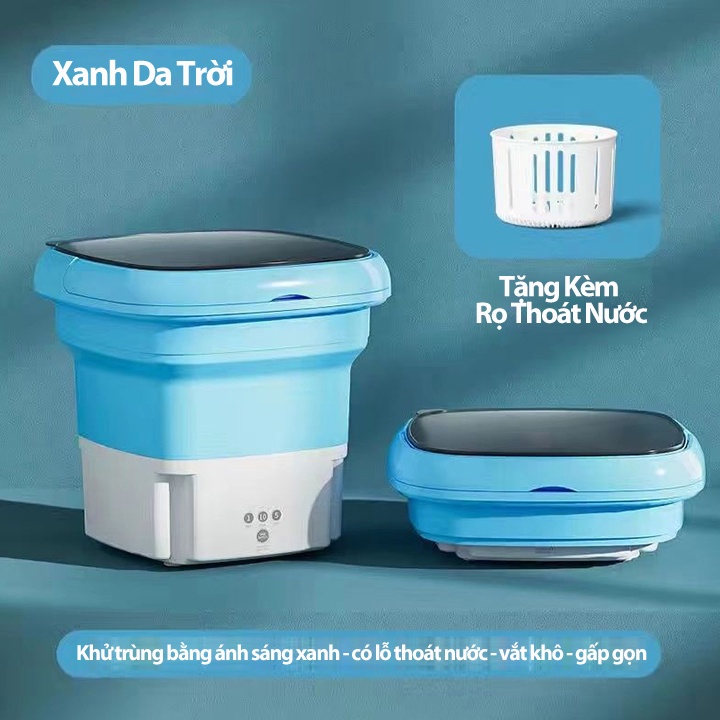 Máy Giặt Mini Clowash Máy Giặt Đồ Nhẹ Du Lịch Gấp Gọn Vắt Khô Khử Khuẩn Bằng Ánh Sáng Xanh Có Nút Thoát Nước Tiện Lợi