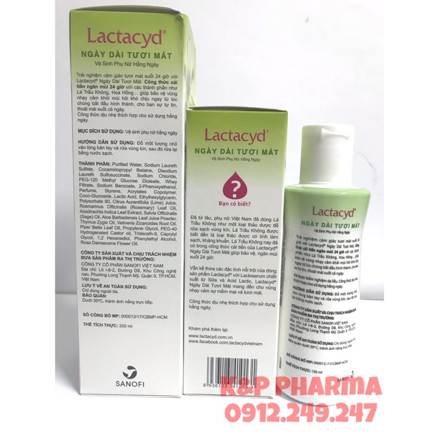 ✅ Dung dịch vệ sinh Lactacyd Trầu không Ngày dài tươi mát I Chai 150ml và 250ml - Ngăn mùi 24 giờ