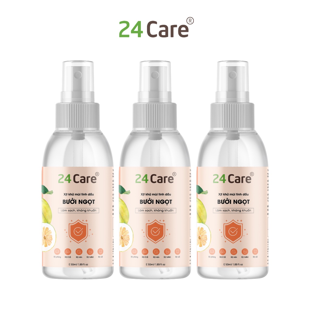 Combo 3 xịt khử mùi thơm phòng Bưởi Ngọt 24Care 50ml/chai