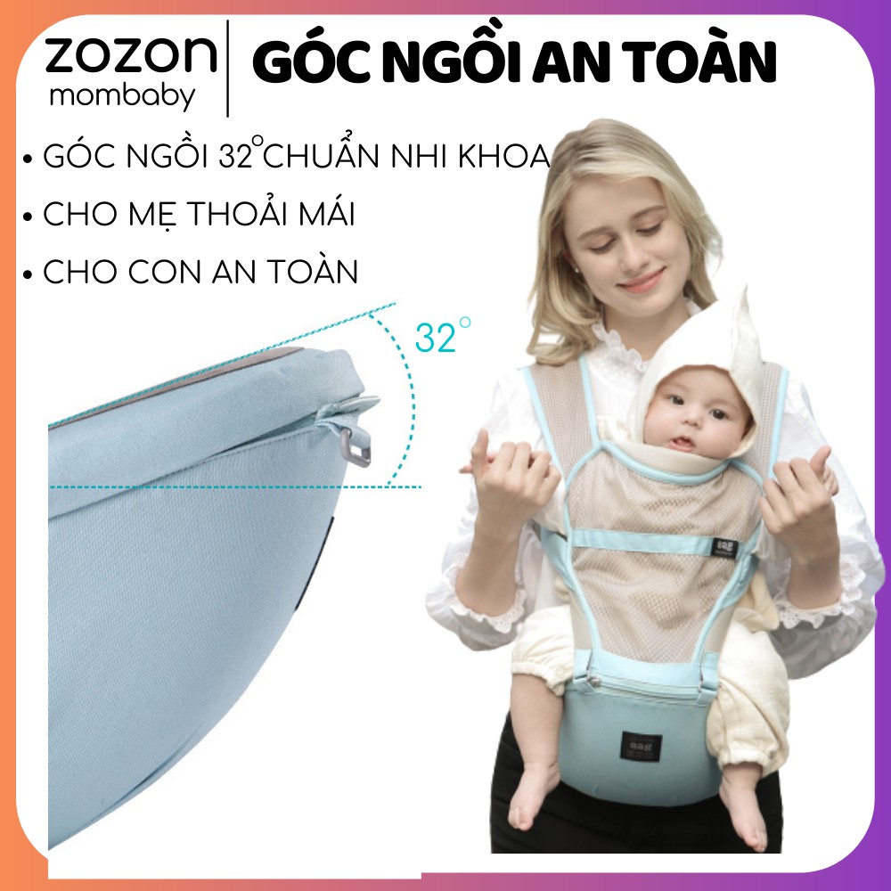 Địu em bé chống gù AAG 6 tư thế ngồi và đeo vai trợ lực cho trẻ sơ sinh, địu cho bé từ 0-36 tháng vải Zozon phân phối