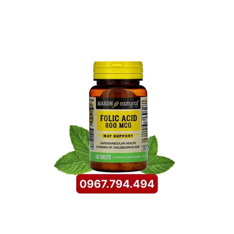 Folic acid 800mcg mason natural tốt cho bà bầu