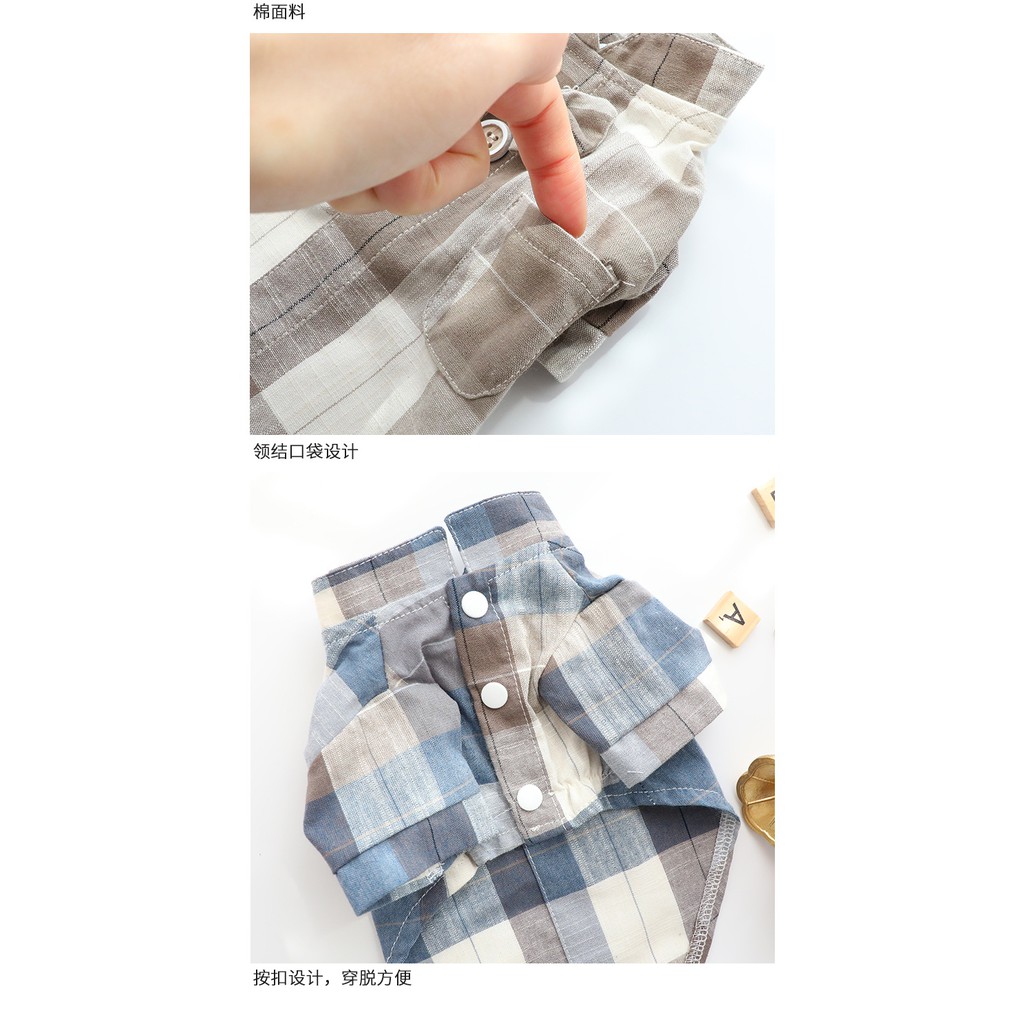 Aó sơ mi caro CAMQUYTSTORE  gắn nơ cho thú cưng