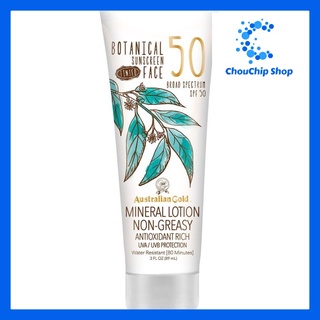 Kem chống nắng không nhờn, chống trôi Australian Gold Botanical Sunscreen Tinted Face Mineral Lotion SPF 50 89ml
