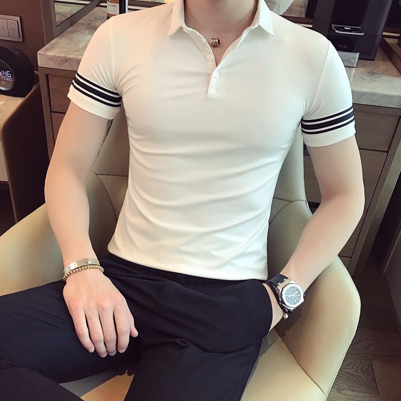 Áo Thun Polo Tay Ngắn Vải Lụa Lạnh Ôm Dáng Thời Trang Mùa Hè Cho Nam