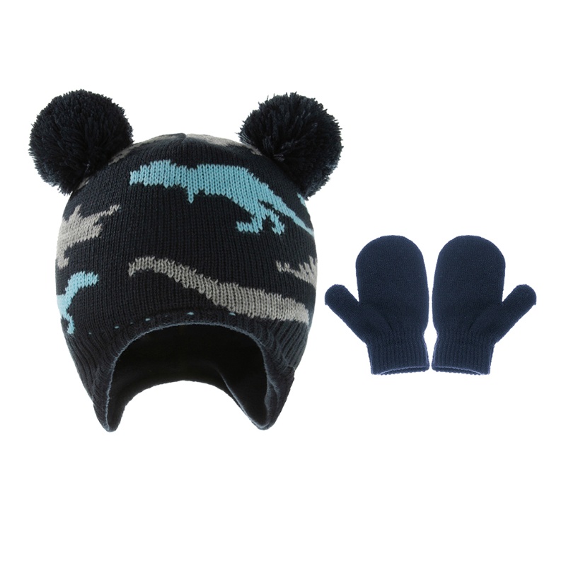 Mũ Beanie Dệt Kim Giữ Ấm Kèm Găng Tay Thời Trang Mùa Đông Cho Bé