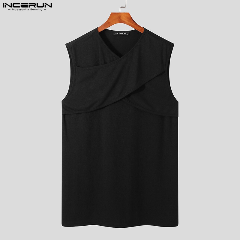 Áo ba lỗ INCERUN cổ tròn dáng rộng màu trơn thời trang dành cho nam