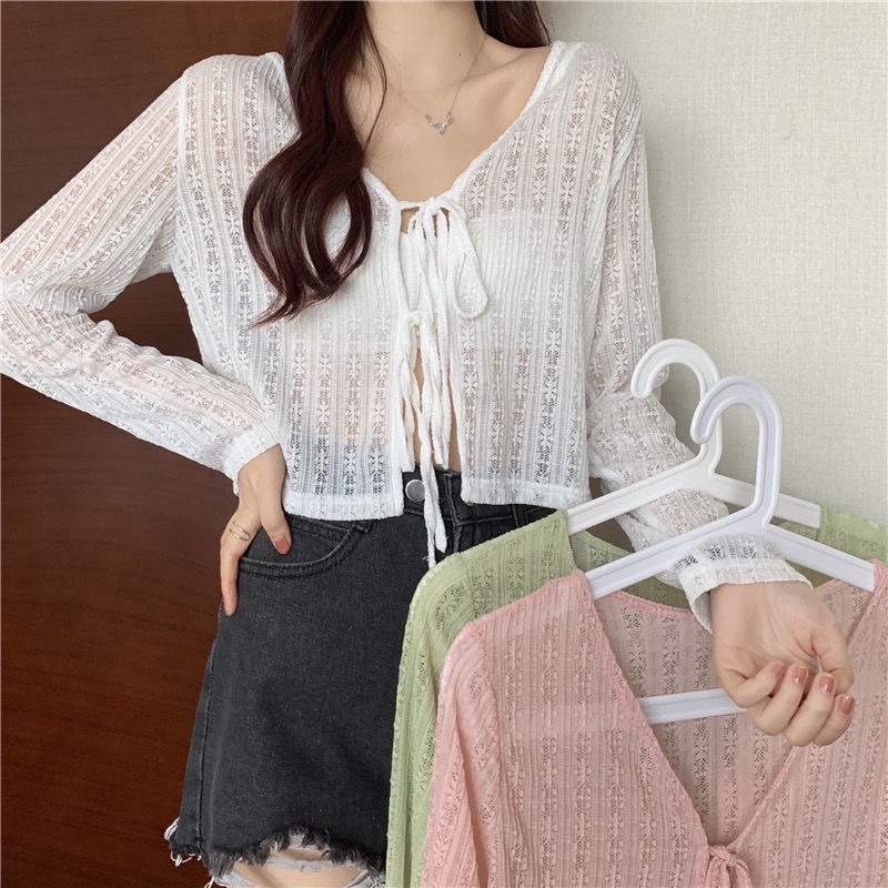 [Mã FAMARAL2 giảm 10K đơn 50K] Áo khoác cardigan mỏng thắt nơ sexy thời trang mẫu mới 2022