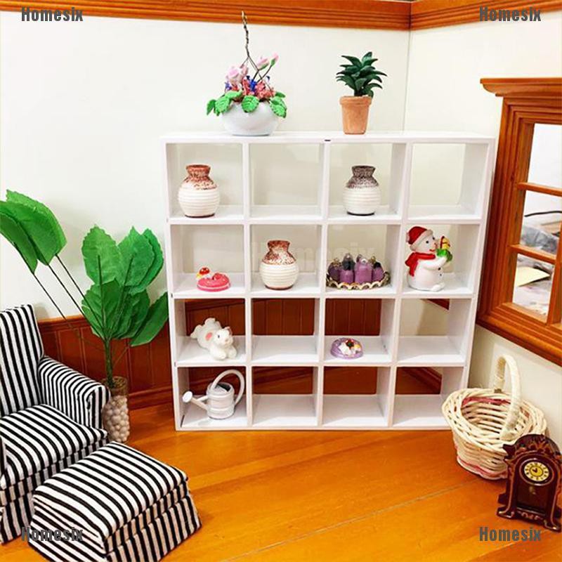 [HoMSI] 1Pc 1: 12 Dollhouse Miniature Wood Storage Rack 16 Grid Shelves Doll House Decor SUU