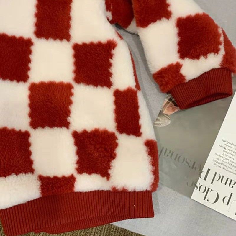 2023 Áo Khoác Bóng Chày Bằng Len Kẻ Caro Đỏ Phiên Bản Hàn Quốc Cao Cấp Cho Nữ Unifor