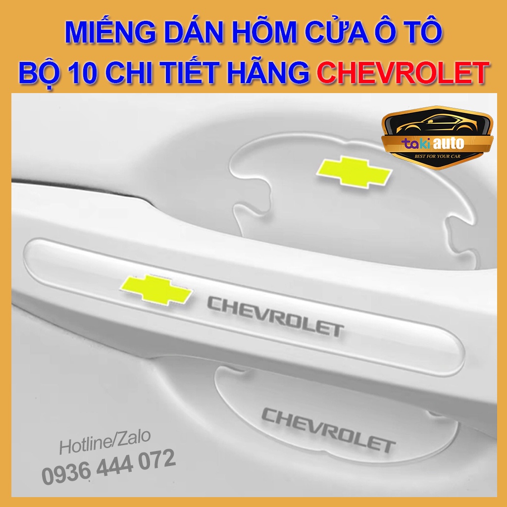 [CHEVROLET] 10 miếng dán hõm cửa silicon tay nắm ô tô chống trầy xước in logo xe Chevrolet Spark, Traiblazer, Cruze