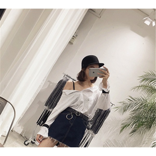 Dây lưng bằng da pu màu đen phối vòng kim loại phong cách hàn quốc cổ điển thời trang dễ phối đồ