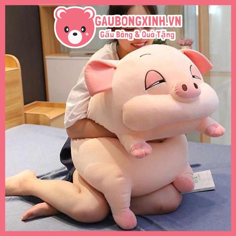 Gấu Bông Heo Dễ Thương size to 55cm - 1m2, Thú Nhồi Bông Lợn Hồng Xám Mũm Mĩm, Mắt Híp Lim Rim, Phê Cần