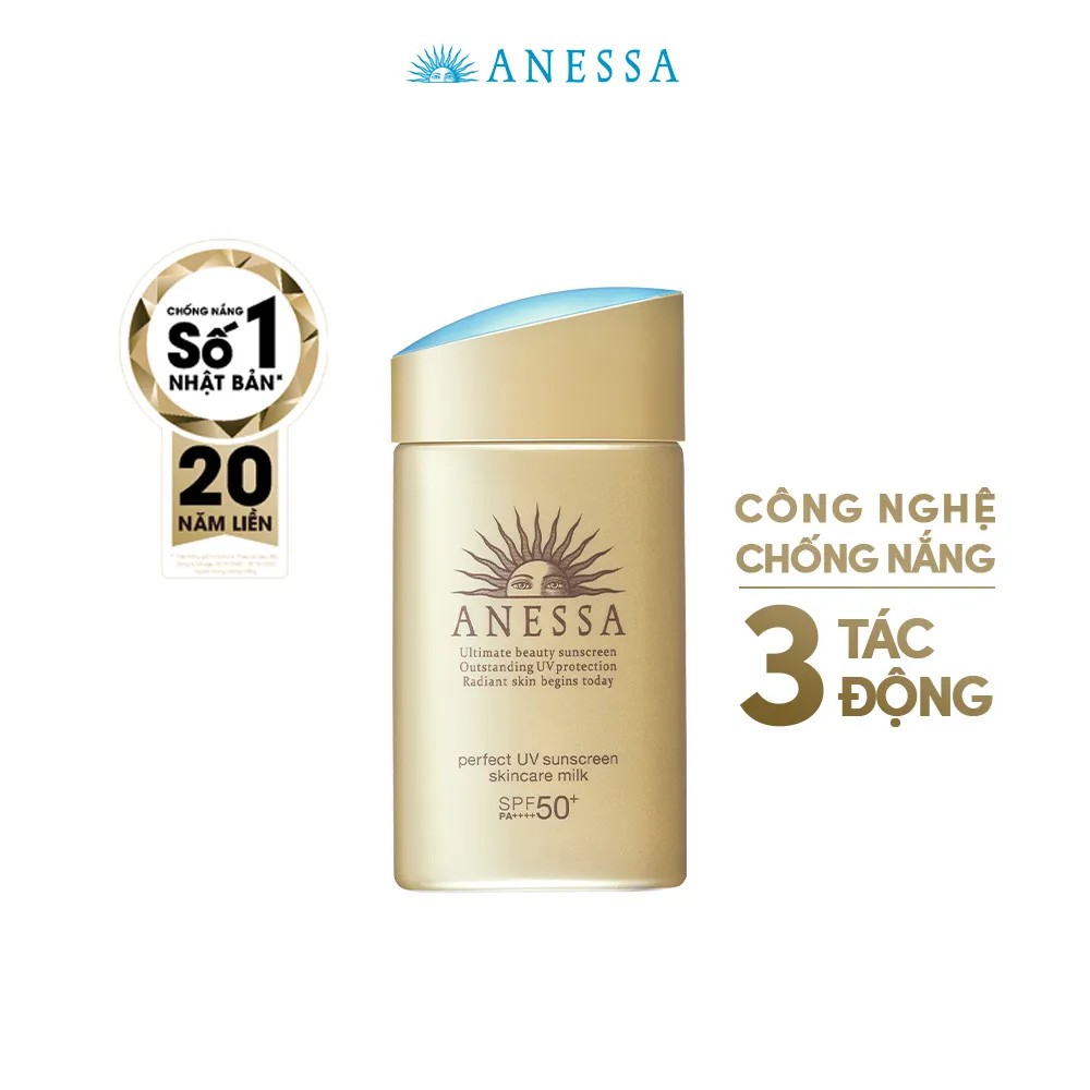 Bộ đôi Anessa : Sữa chống nắng kiềm dầu 60ml và Gel chống nắng dưỡng ẩm bảo vệ hoàn hảo 90g (Gold Milk + Gold Gel)