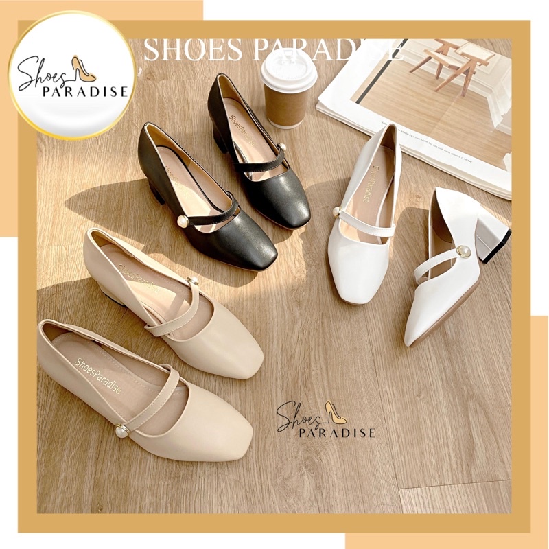 Giày mary jane 5p mũi vuông cao gót nữ giày đế vuông shoes paradise l048