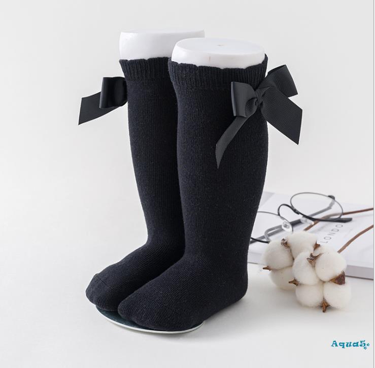 Vớ cotton cổ cao màu trơn thoáng khí thời trang cho bé gái 0-7 tuổi